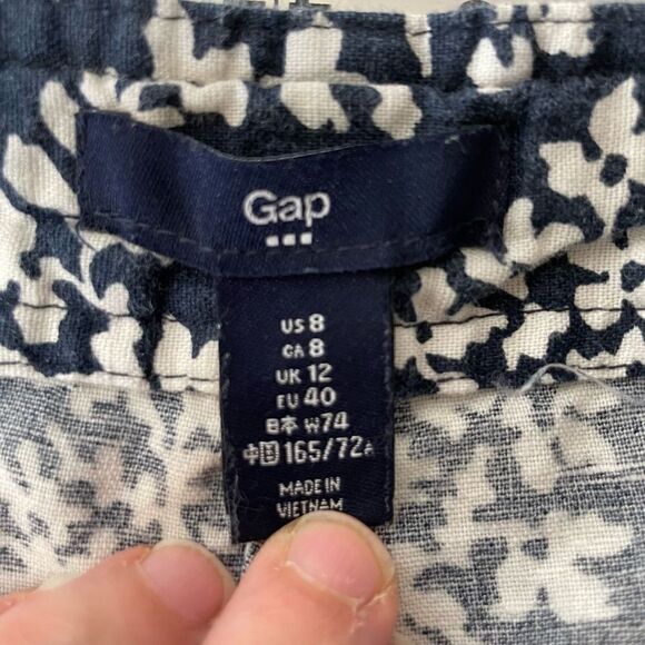 Gap Navy White Paisley Floral Linen Blend Mid-Rise Chino Shorts Size 8 - Picture 3 of 5